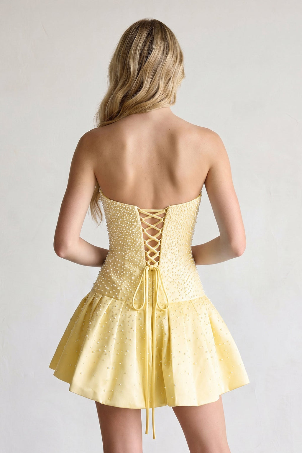 Aqua Pearl A-Line Strapless Satin Homecoming Dress With Lace-up Back - Curvevia