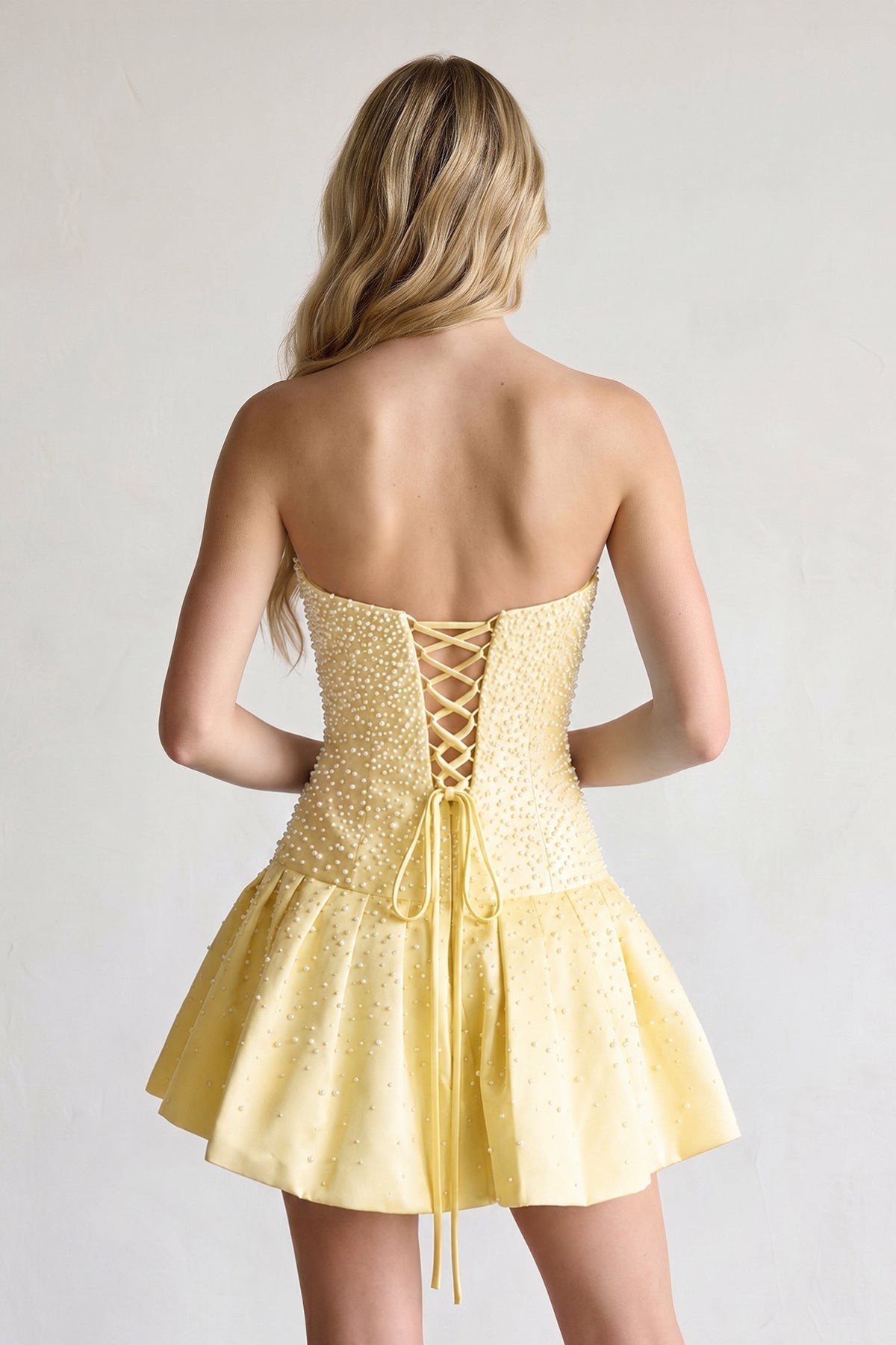 Aqua Pearl A-Line Strapless Satin Homecoming Dress With Lace-up Back - Curvevia