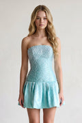Aqua Pearl A-Line Strapless Satin Homecoming Dress With Lace-up Back - Curvevia