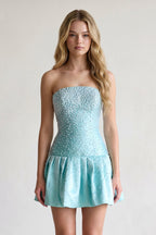 Aqua Pearl A-Line Strapless Satin Homecoming Dress With Lace-up Back - Curvevia