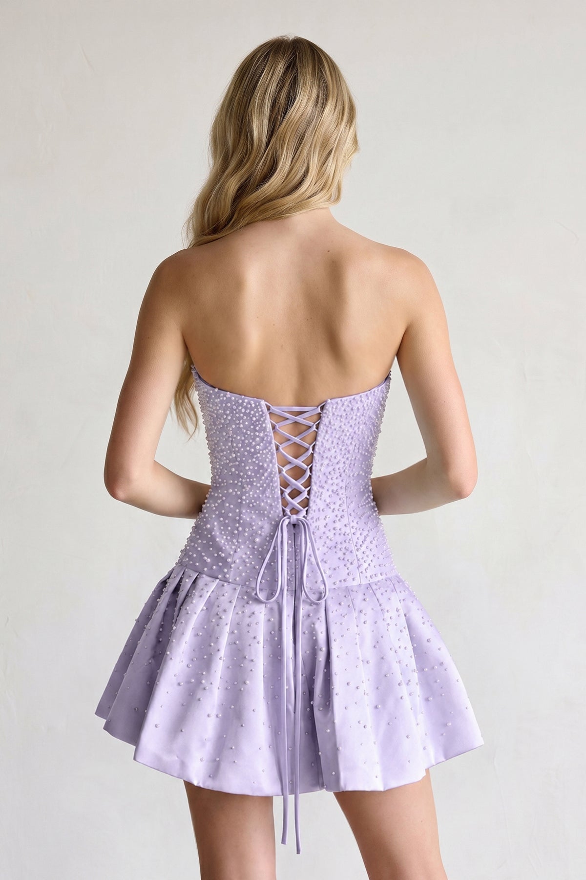 Aqua Pearl A-Line Strapless Satin Homecoming Dress With Lace-up Back - Curvevia