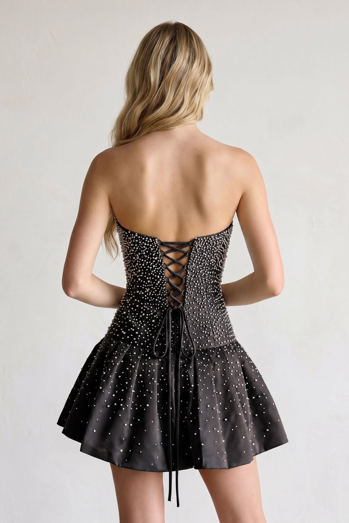Aqua Pearl A-Line Strapless Satin Homecoming Dress With Lace-up Back - Curvevia