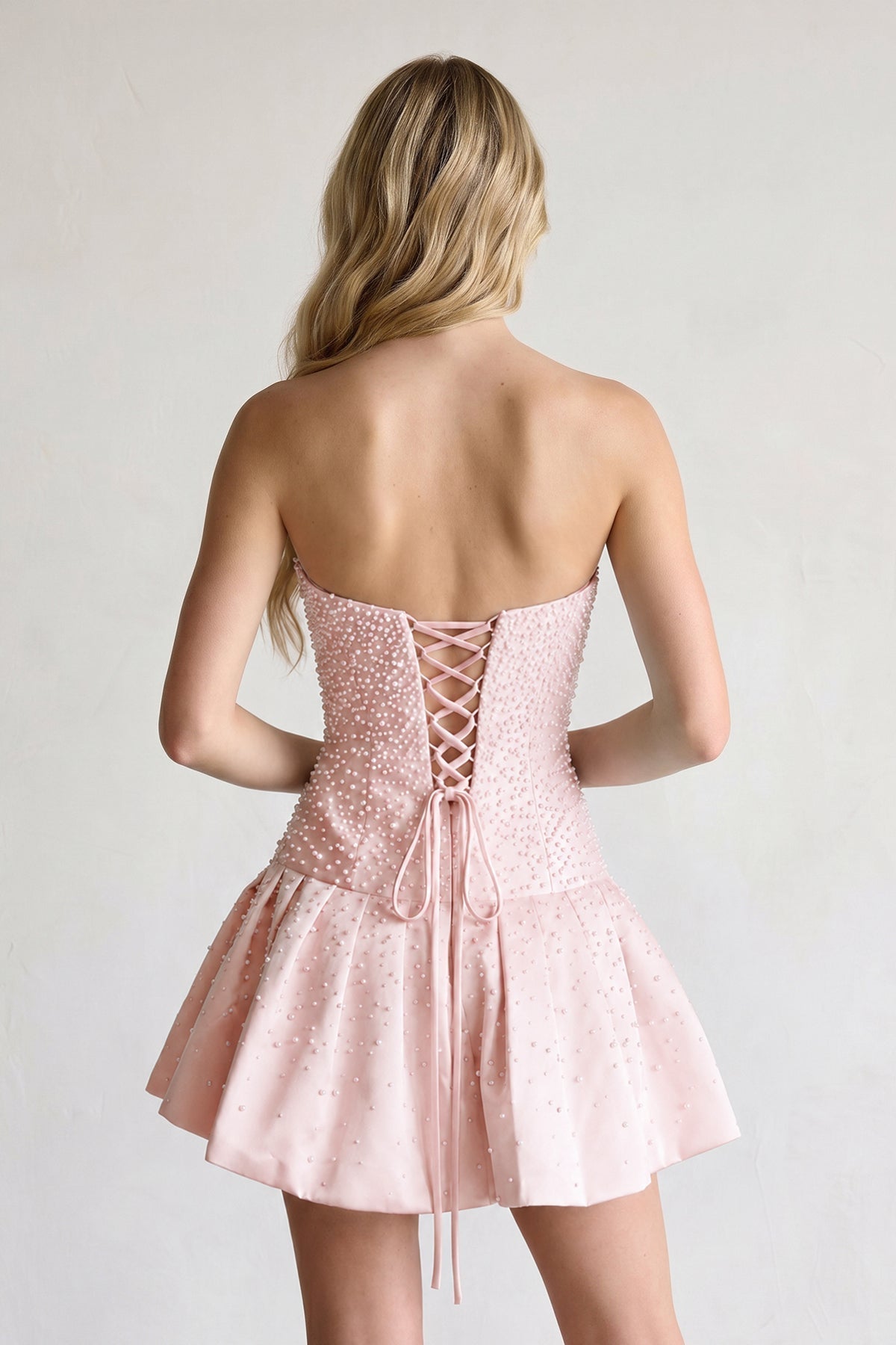 Aqua Pearl A-Line Strapless Satin Homecoming Dress With Lace-up Back - Curvevia