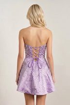Aqua Satin A-Line Strapless Pearl Short Wedding Guest Dress - Curvevia