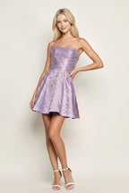Aqua Satin A-Line Strapless Pearl Short Wedding Guest Dress - Curvevia