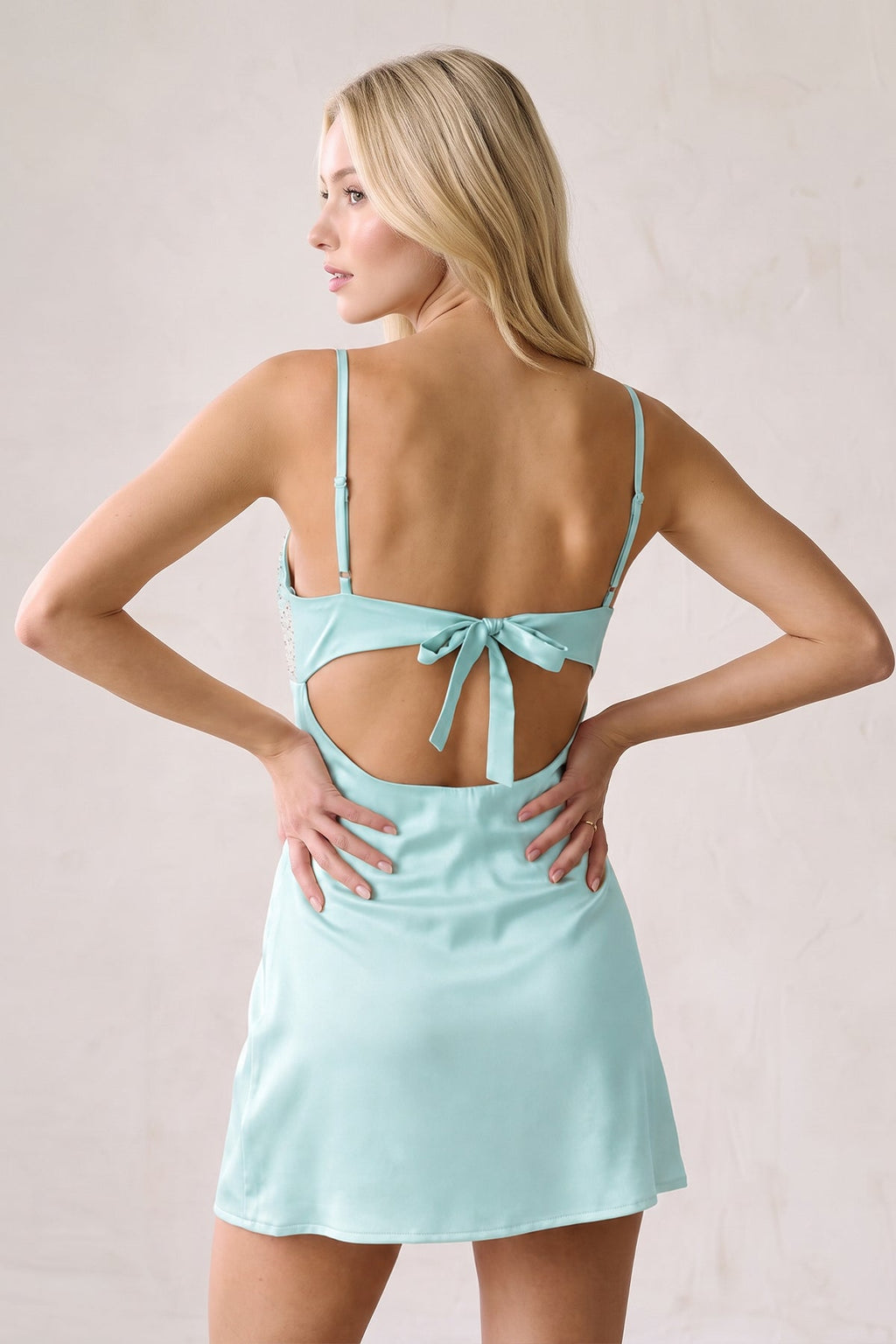 Champagne Spaghetti Straps Sheath Rhinestones Satin Homecoming Dress with Tie Back - Curvevia