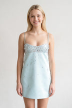 Aqua Spaghetti Straps Sheath Satin Homecoming Dress With Beading - Curvevia