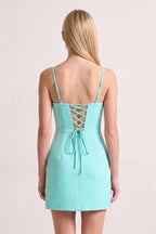 Mint Green Spaghetti Straps Sheath Satin Mini Homecoming Dress - Curvevia