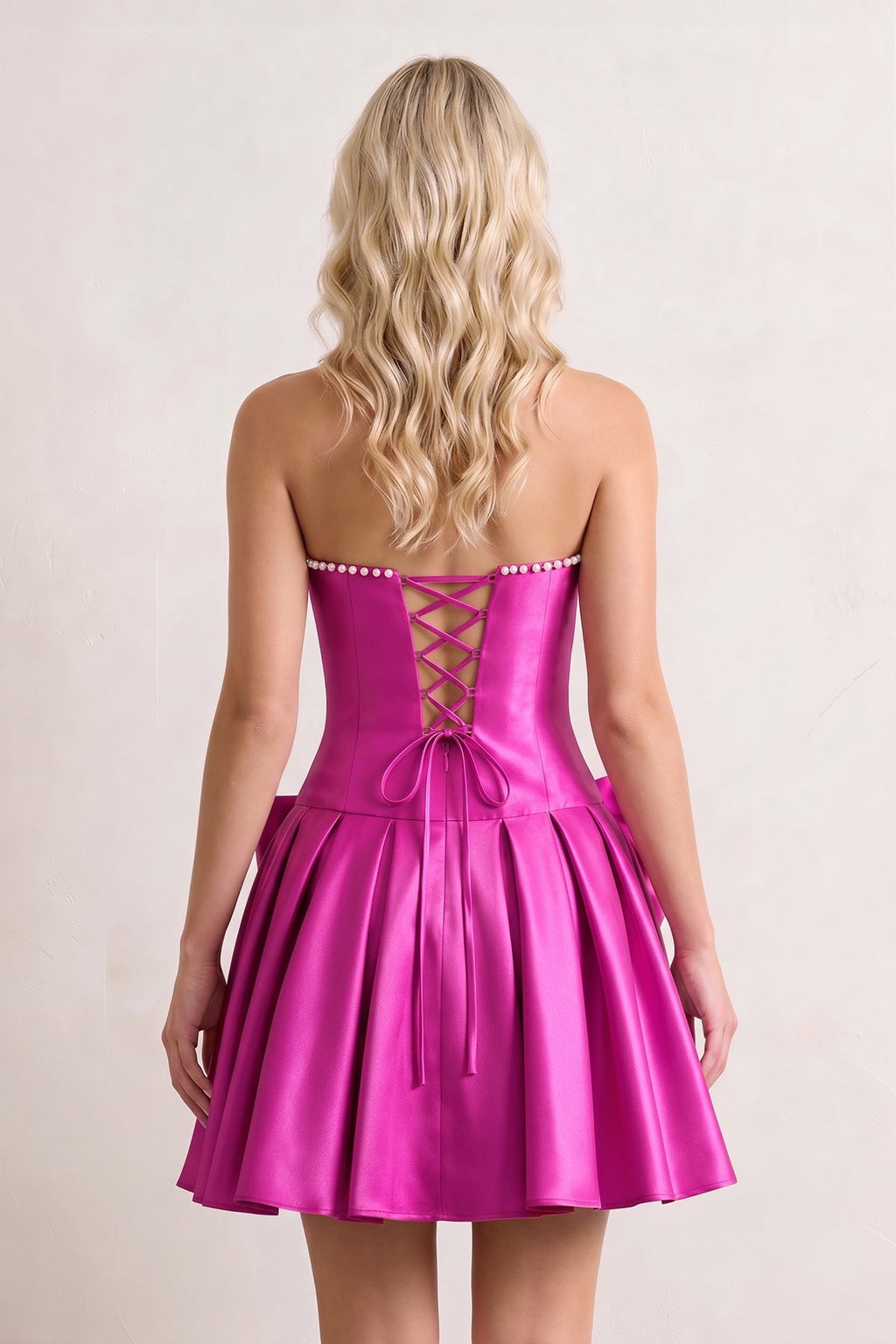 Aqua Strapless A-Line Satin Ruched Bow Homecoming Dress With Pearl - Curvevia