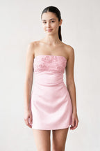 Aqua Strapless Appliqued Satin Sheath Homecoming Dress - Curvevia