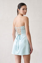 Aqua Strapless Appliqued Satin Sheath Homecoming Dress - Curvevia