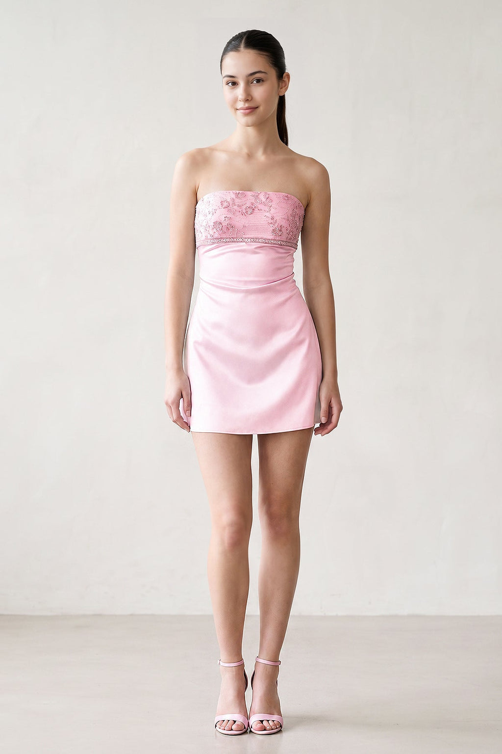 Aqua Strapless Appliqued Satin Sheath Homecoming Dress - Curvevia