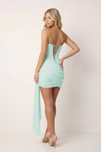 Strapless Basque Waist Sheath Ruched Chiffon Homecoming Dress With Ribbon - Curvevia