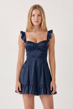 Aqua Sweetheart Ruffled A-Line Satin Wedding Guest Dress - Curvevia