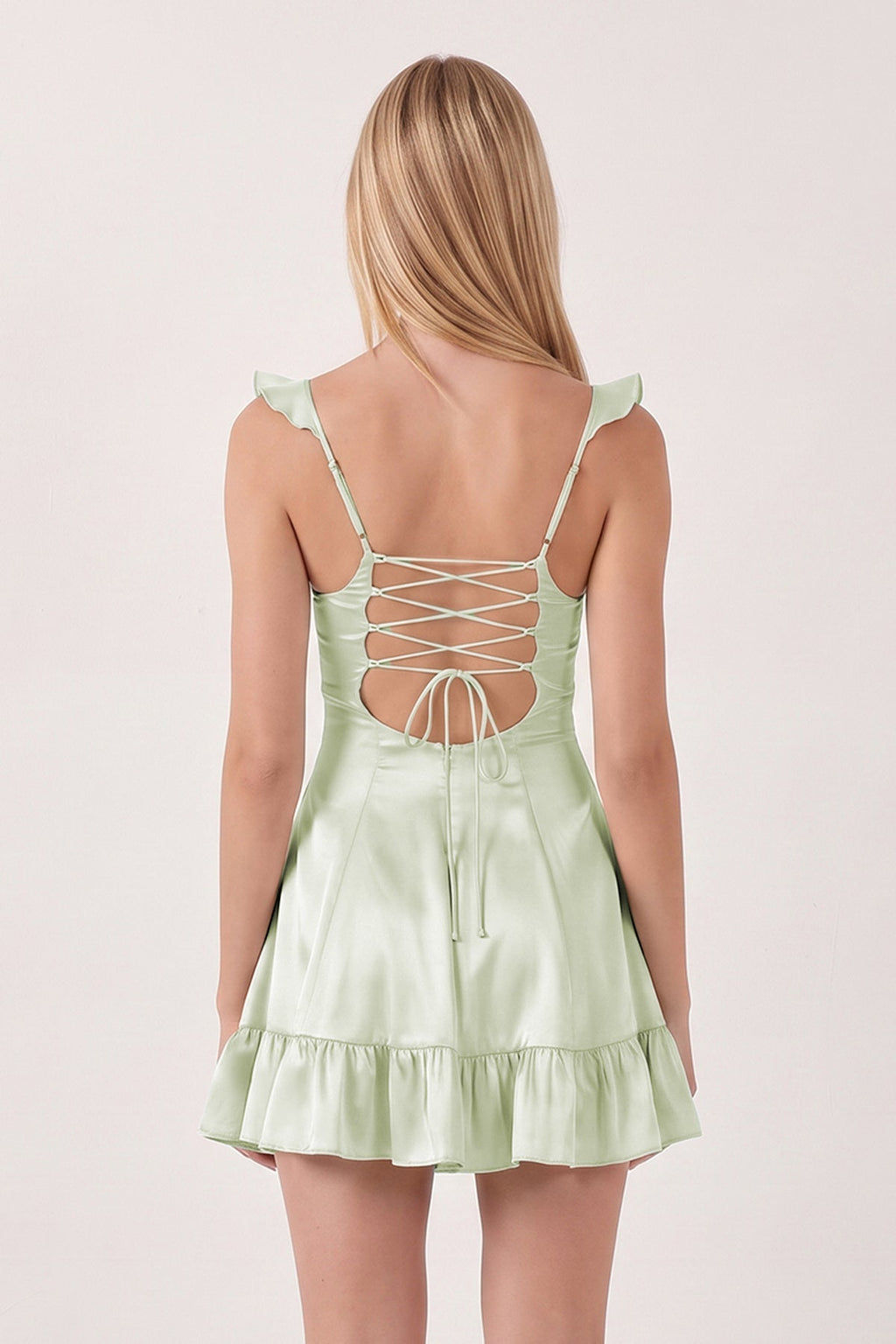 Aqua Sweetheart Ruffled A-Line Satin Wedding Guest Dress - Curvevia
