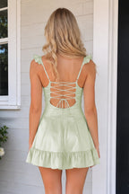 Aqua Sweetheart Ruffled A-Line Satin Wedding Guest Dress - Curvevia