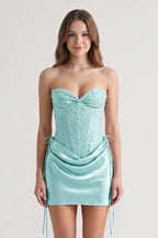 Pink Sweetheart Sheath Corset Ruched Satin Homecoming Dress with Beading - Curvevia
