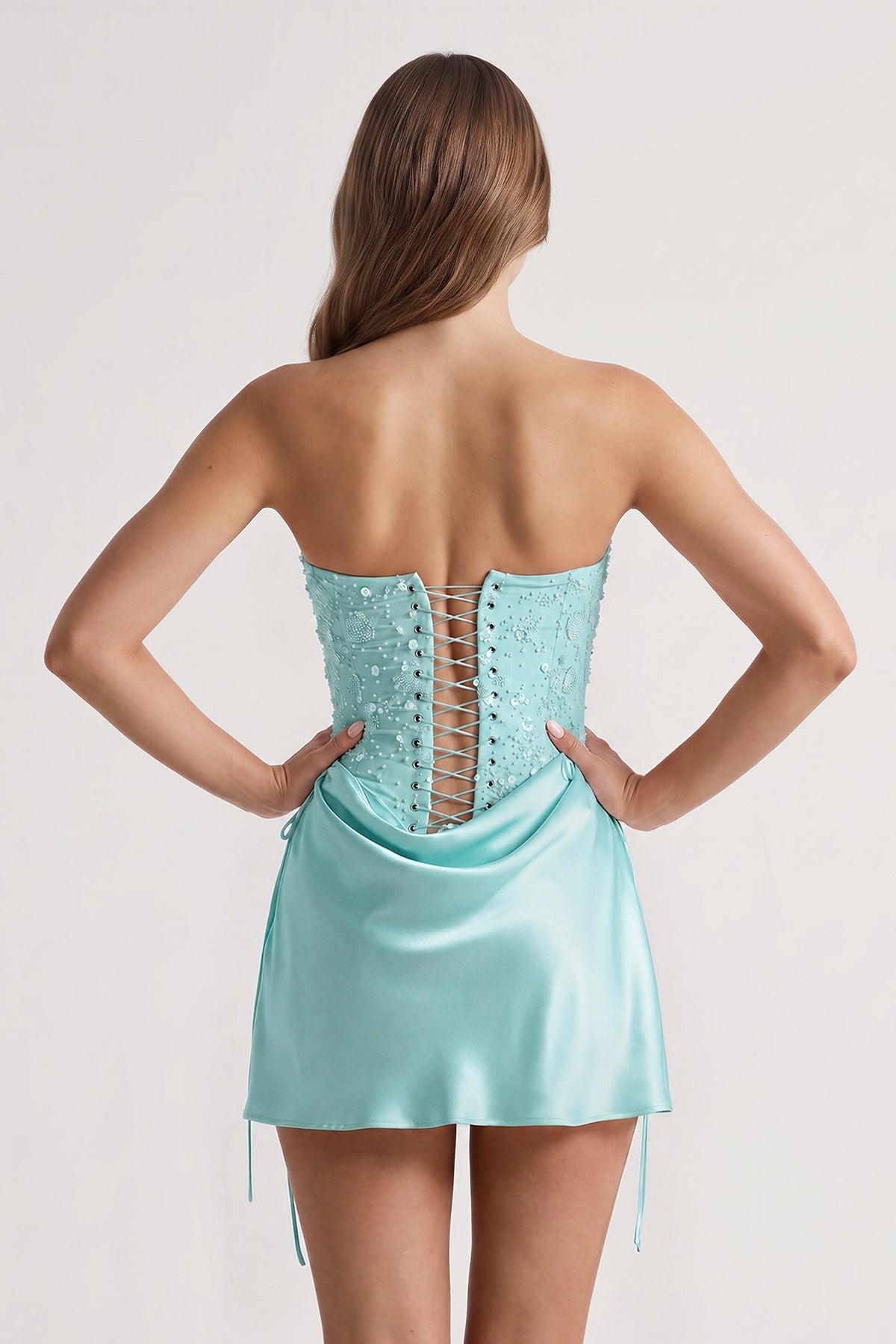 Pink Sweetheart Sheath Corset Ruched Satin Homecoming Dress with Beading - Curvevia
