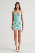 Pink Sweetheart Sheath Corset Ruched Satin Homecoming Dress with Beading - Curvevia