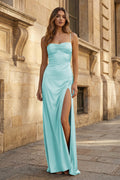 Spaghetti Straps Long Sheath Evening Dress With Split - Curvevia