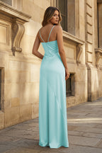 Spaghetti Straps Long Sheath Evening Dress With Split - Curvevia