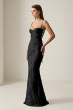 Yellow Spaghetti Straps Sheath Long Prom Dresses With Floral Embroidery - Curvevia