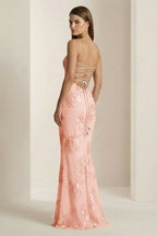 Yellow Spaghetti Straps Sheath Long Prom Dresses With Floral Embroidery - Curvevia