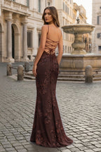 Yellow Spaghetti Straps Sheath Long Prom Dresses With Floral Embroidery - Curvevia