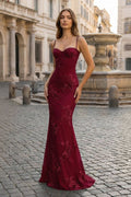 Yellow Spaghetti Straps Sheath Long Prom Dresses With Floral Embroidery - Curvevia