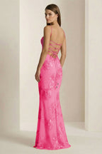 Yellow Spaghetti Straps Sheath Long Prom Dresses With Floral Embroidery - Curvevia