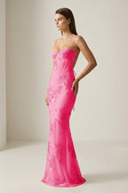 Yellow Spaghetti Straps Sheath Long Prom Dresses With Floral Embroidery - Curvevia