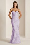 Yellow Spaghetti Straps Sheath Long Prom Dresses With Floral Embroidery - Curvevia