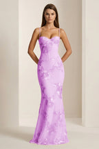 Yellow Spaghetti Straps Sheath Long Prom Dresses With Floral Embroidery - Curvevia