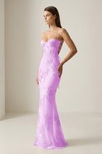 Yellow Spaghetti Straps Sheath Long Prom Dresses With Floral Embroidery - Curvevia