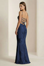 Yellow Spaghetti Straps Sheath Long Prom Dresses With Floral Embroidery - Curvevia