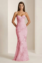Yellow Spaghetti Straps Sheath Long Prom Dresses With Floral Embroidery - Curvevia