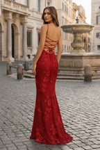 Yellow Spaghetti Straps Sheath Long Prom Dresses With Floral Embroidery - Curvevia