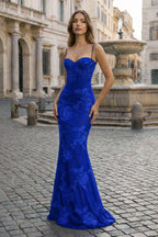 Yellow Spaghetti Straps Sheath Long Prom Dresses With Floral Embroidery - Curvevia