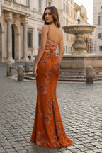 Yellow Spaghetti Straps Sheath Long Prom Dresses With Floral Embroidery - Curvevia