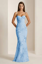 Yellow Spaghetti Straps Sheath Long Prom Dresses With Floral Embroidery - Curvevia