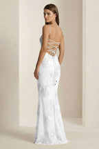 Yellow Spaghetti Straps Sheath Long Prom Dresses With Floral Embroidery - Curvevia