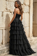 Strapless A-Line Ruffle Long Prom Dress With Split - Curvevia