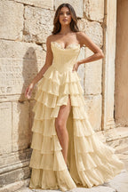 Strapless A-Line Ruffle Long Prom Dress With Split - Curvevia