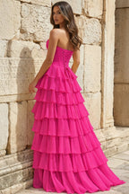 Strapless A-Line Ruffle Long Prom Dress With Split - Curvevia
