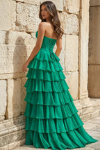 Strapless A-Line Ruffle Long Prom Dress With Split - Curvevia