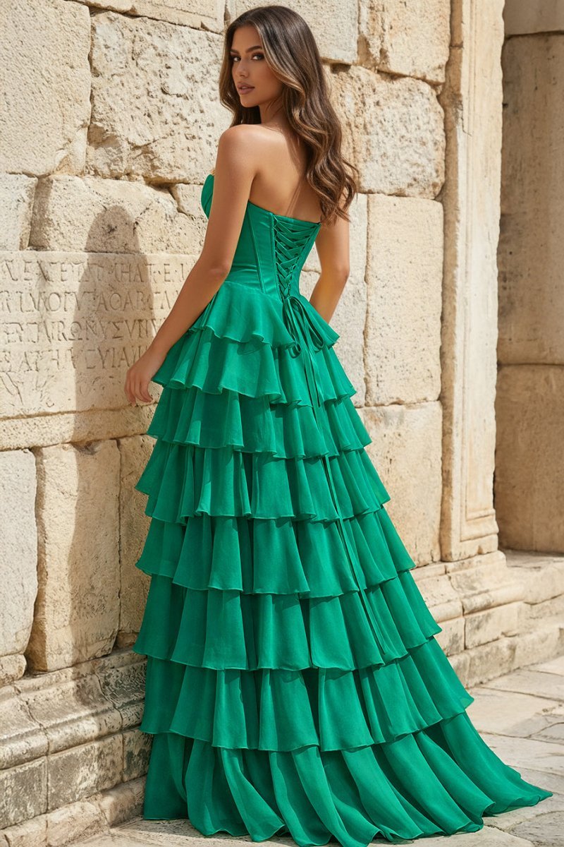 Strapless A-Line Ruffle Long Prom Dress With Split - Curvevia