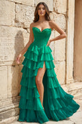 Strapless A-Line Ruffle Long Prom Dress With Split - Curvevia