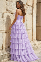 Strapless A-Line Ruffle Long Prom Dress With Split - Curvevia