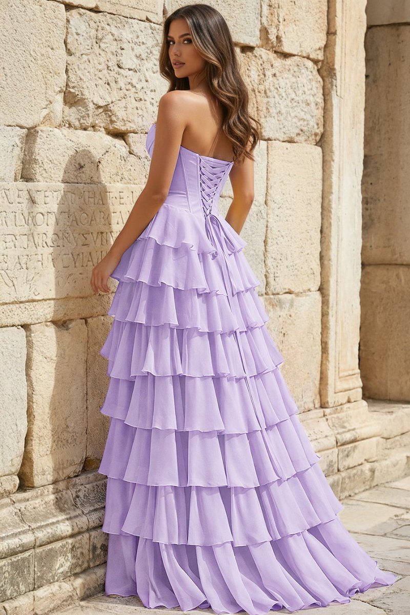 Strapless A-Line Ruffle Long Prom Dress With Split - Curvevia