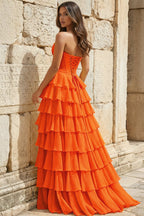 Strapless A-Line Ruffle Long Prom Dress With Split - Curvevia